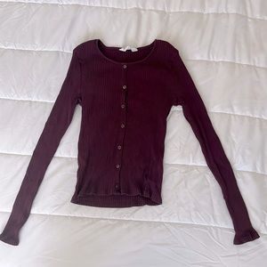Maroon-colored H&M long sleeve button down shirt
